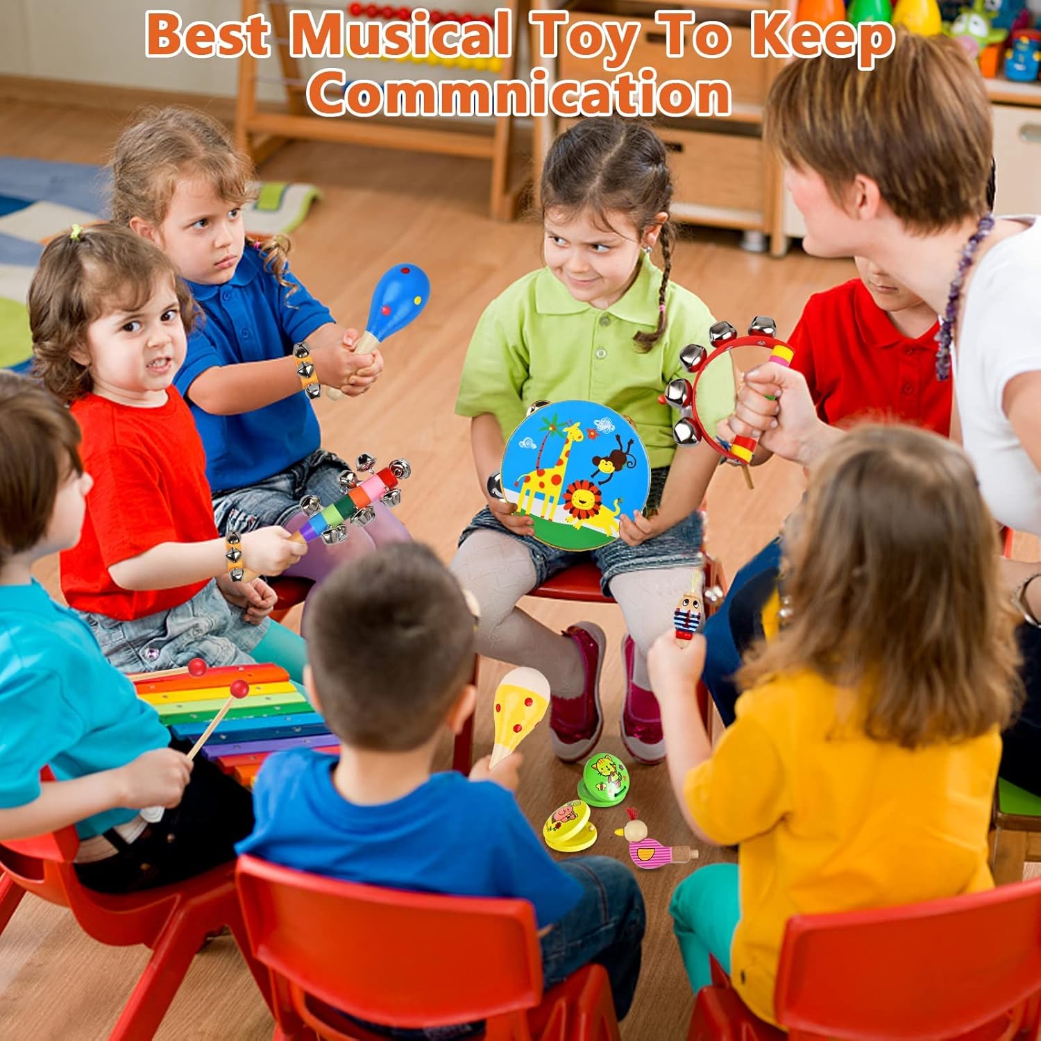 INLAIER Kids Musical Instruments Set, 20 Pcs Wooden Shakers Percussion Instruments Tambourine Xylophone Toys, Child Early Learning Musical Toys for Boys and Girls Gifts Present with Carrying Bag INLAIER Kids Musical Instruments Set, 20 Pcs Wooden Shakers Percussion Instruments Tambourine Xylophone Toys, Child Early Learning Musical Toys for Boys and Girls Gifts Present with Carrying Bag