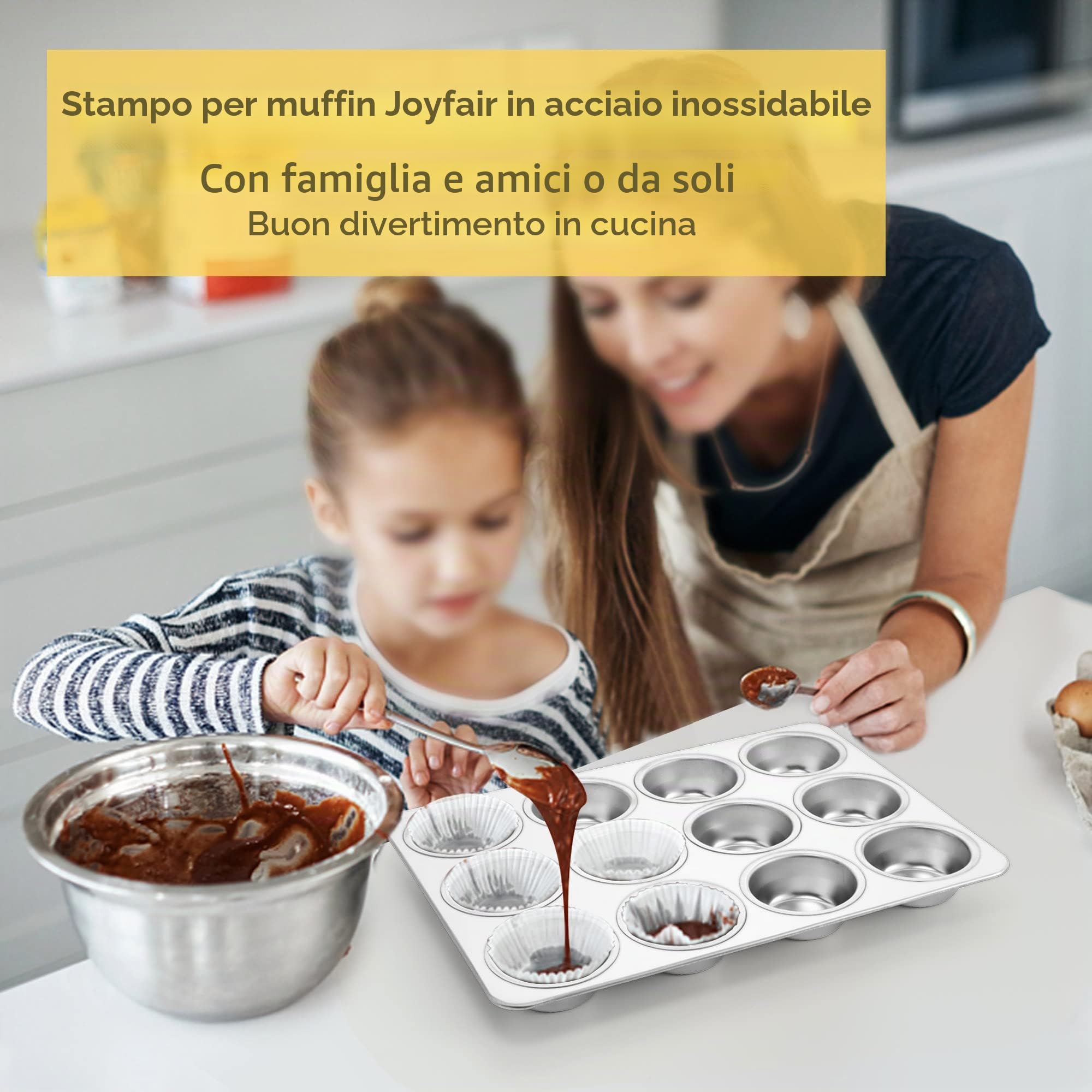 Joyfair Stampo per muffin, in acciaio inox, per 12 muffin, utilizzabile in forno e lavastoviglie
