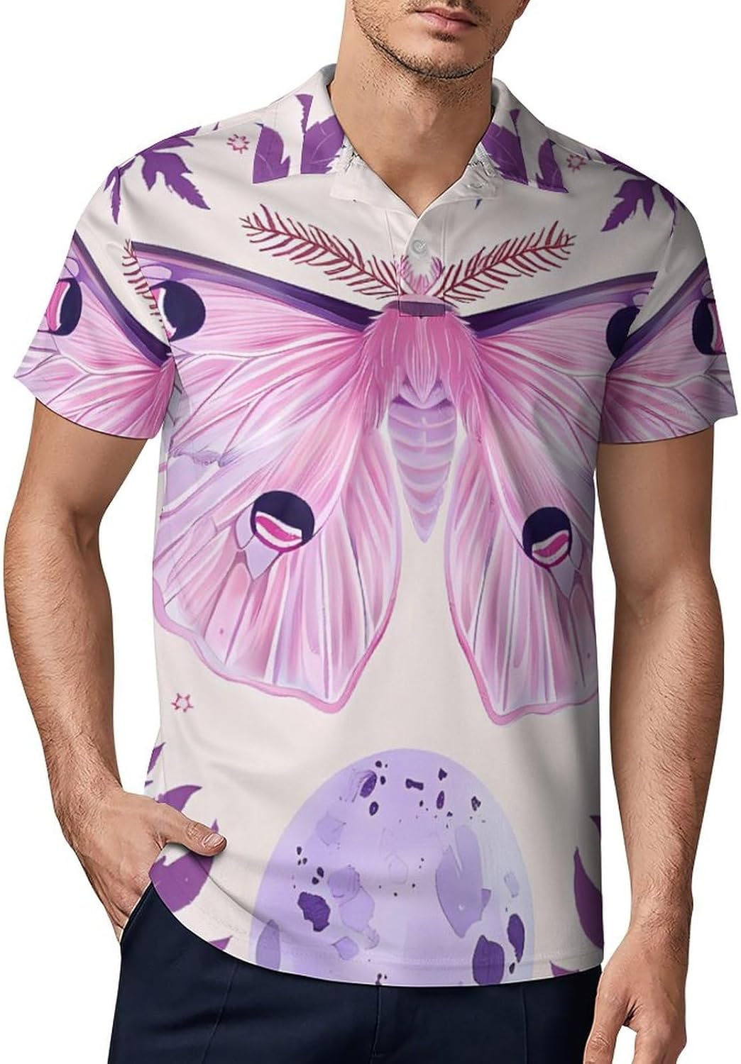 Luna Moth Moon Novelty Men's Short Sleeve Shirt Golf Tennis Shirts Work T-Shirt Sport Tee