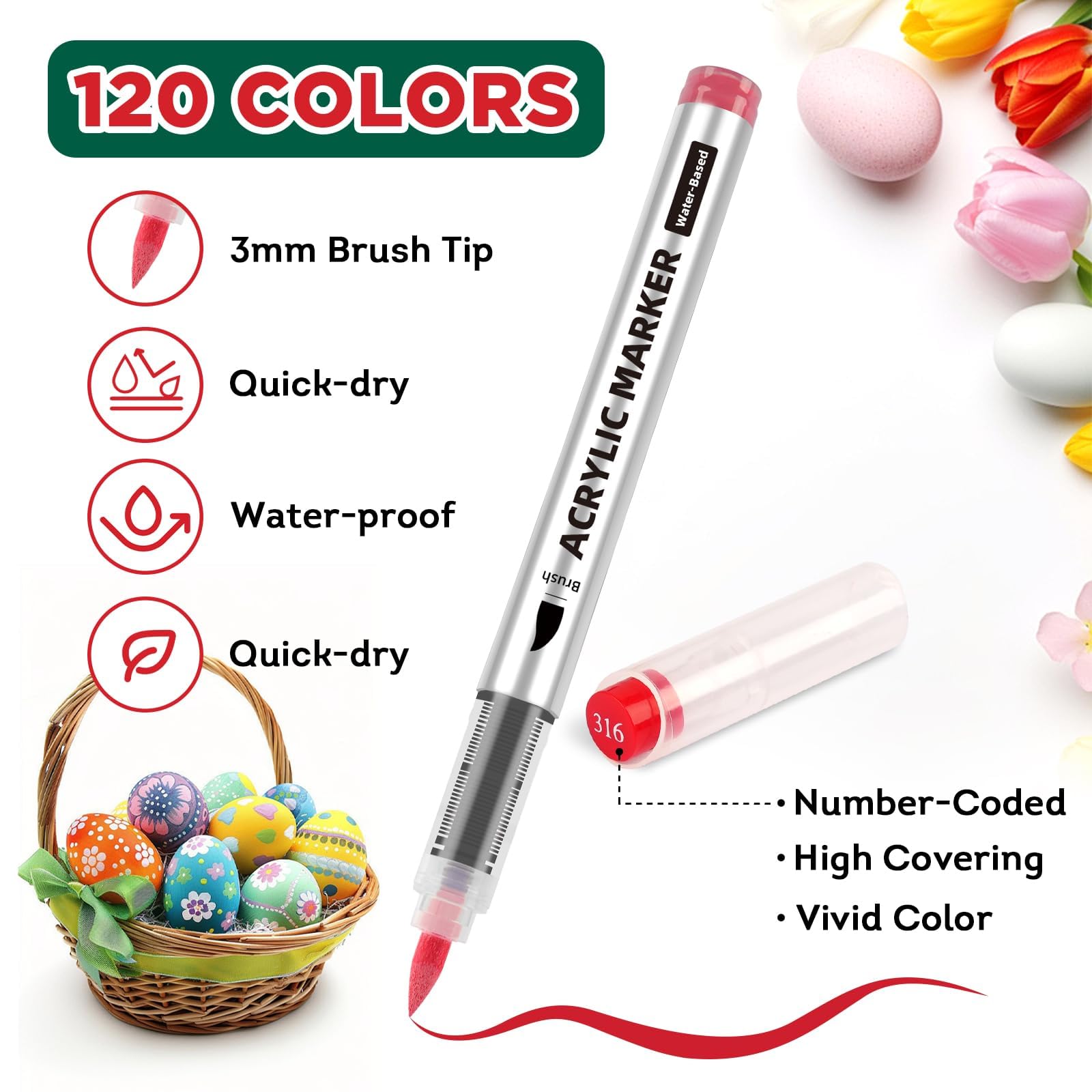 ABEIER 120 Colori Pennarelli Acrilici, Pennarelli Acrilici Marker Brush Pen, Acrylic Marker Ad Acqua, per Legno, Vetro, Tessuti, Ceramica, Sassi