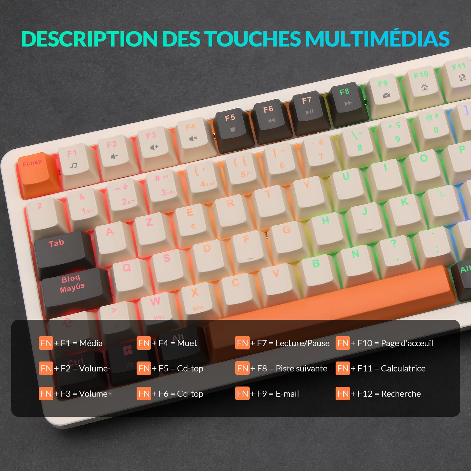 Rii Clavier Mécanique de Jeu Mécanique sans Fil avec pavé Numérique,3 Modes(2.4 GHz/Bluetooth/Filaire),Rétroéclairage LED,Interrupteurs Rouges,101 Touches 96% Layout,pour PC/Windows/Mac/Smartphone