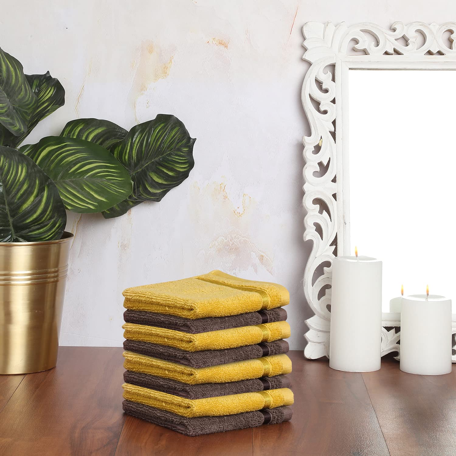 SPACES 100% Cotton Face Towel Set 500 GMS | Ultra Soft, Absorbent & Quick Dry Towels for Facewash, Gym, Travel, Spa, Salon Towel | Suitable for Sensitive/Acne Prone Skin Pack Of 8 Towels (30 X 30 Cms)