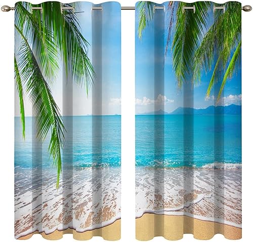 Mimihome Cortinas de playa cortinas opacas tropicales de palmeras y océanas de 84 pulgadas de largo 2 paneles para dormitorio sala de estar