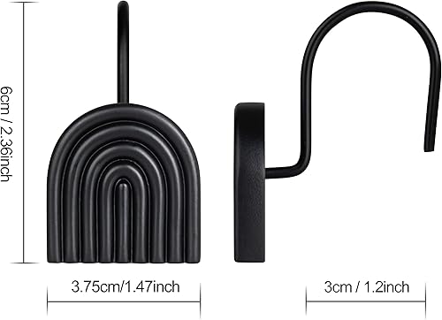 Miniatura 4 de Sunlit Ganchos decorativos para cortina de ducha modernos de mediados de siglo, anillos de cortina de ducha geométricos negros para baño, resina