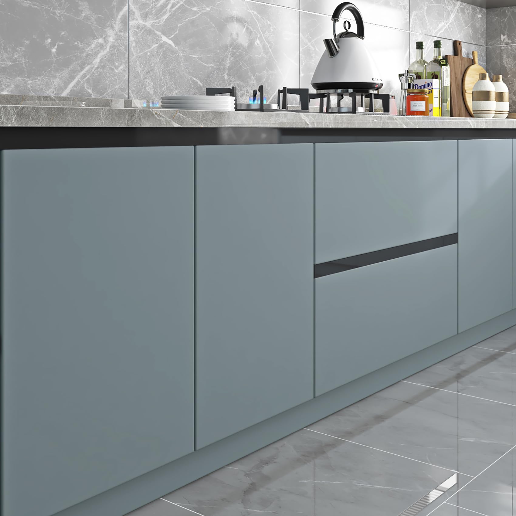 Livelynine Light Blue Wallpaper Peel and Stick Dusty Blue Contact Paper for Cabinets Walls Solid Color Wall Paper for Bedroom Self Adhesive Slate Blue