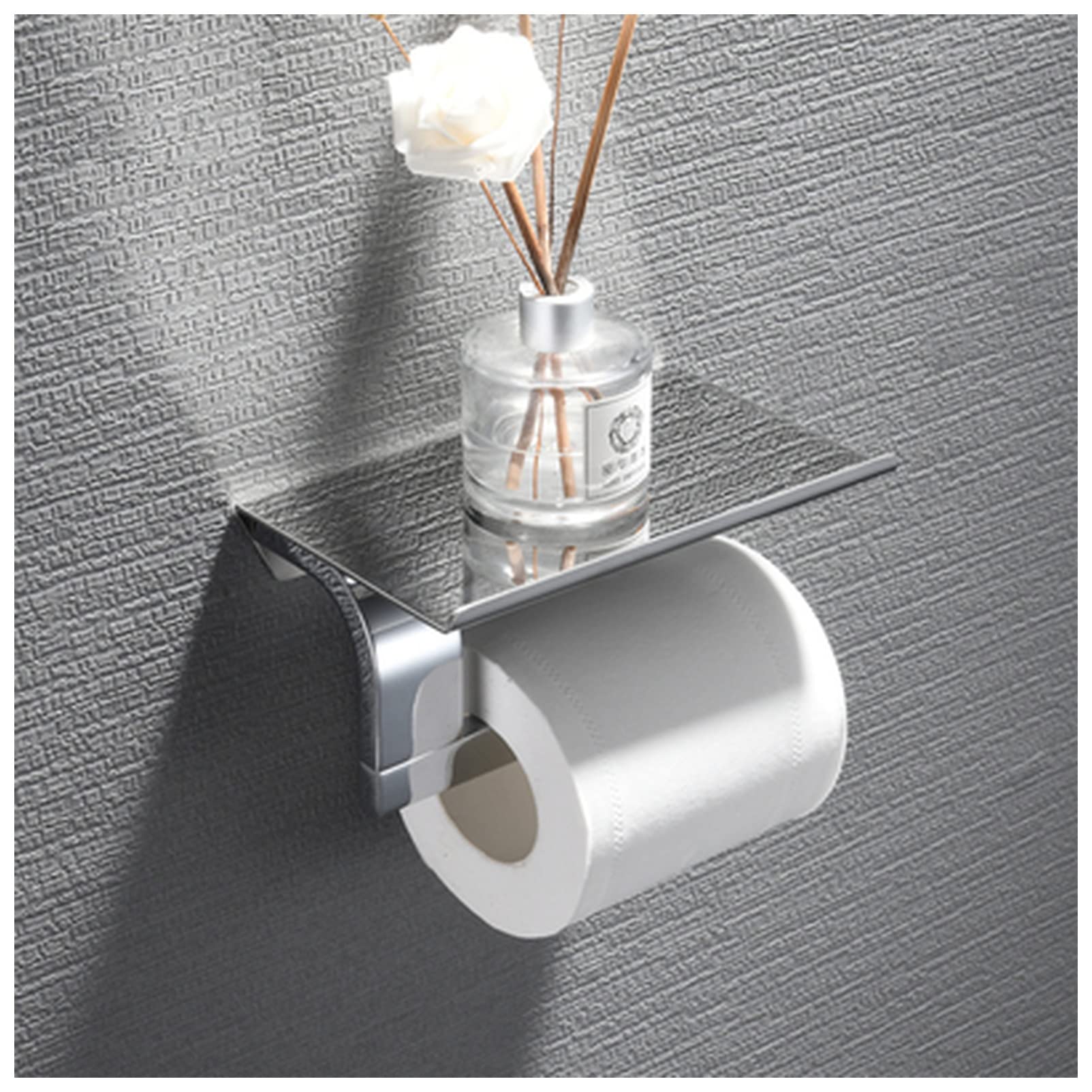 FrEshn Toilet paper holder Roll paper holder 304 stainless steel toilet tissue holder toilet hand tray toilet paper holder mobile phone rack Toilet paper roll holder (Size : Chrome)