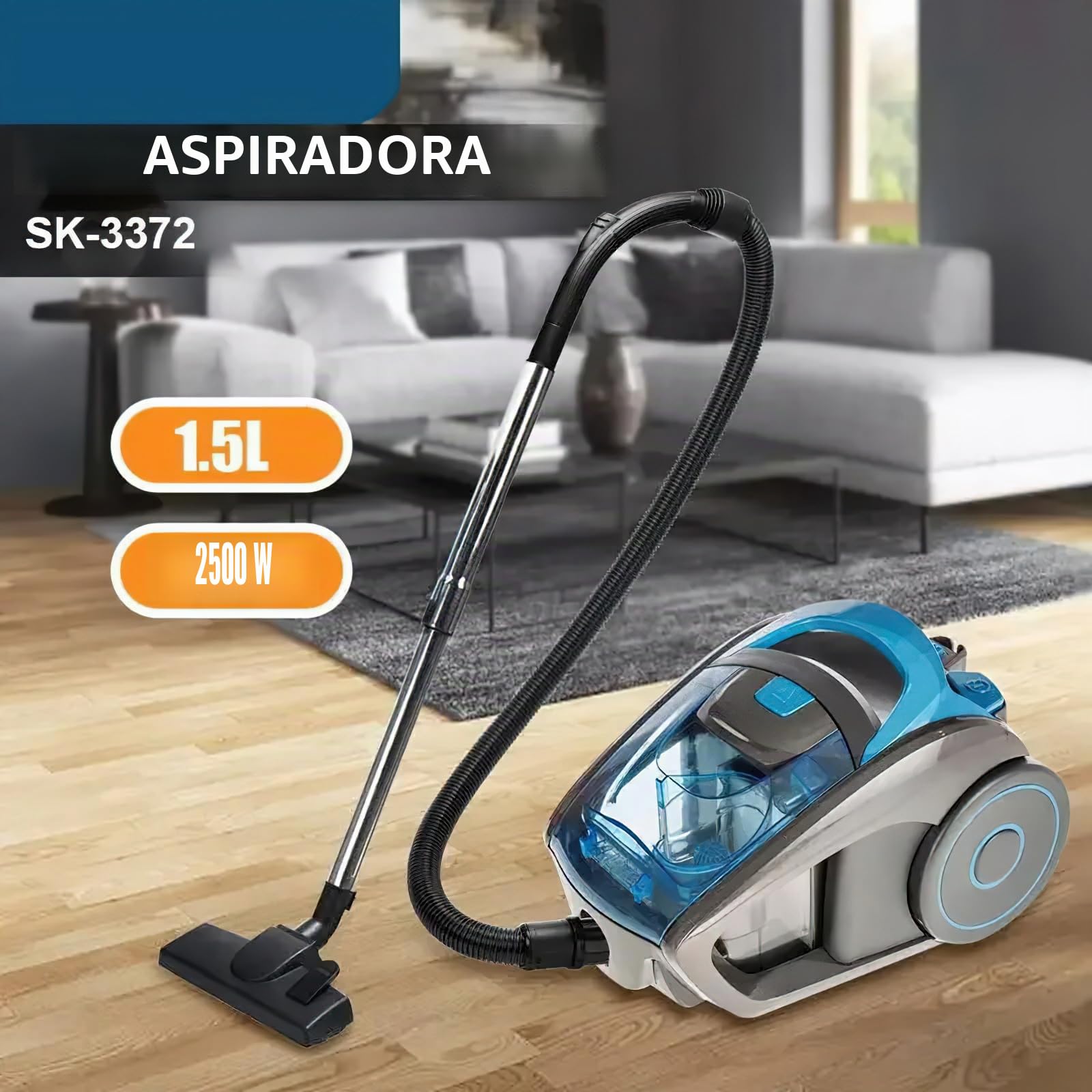Eznaobo Aspiradora sin bolsa, 2500 W, con filtro HEPA, boquilla de suelo para suelos duros y alfombras, cable de alimentación de 5 m, capacidad de depósito de polvo de 1,5 litros, color azul
