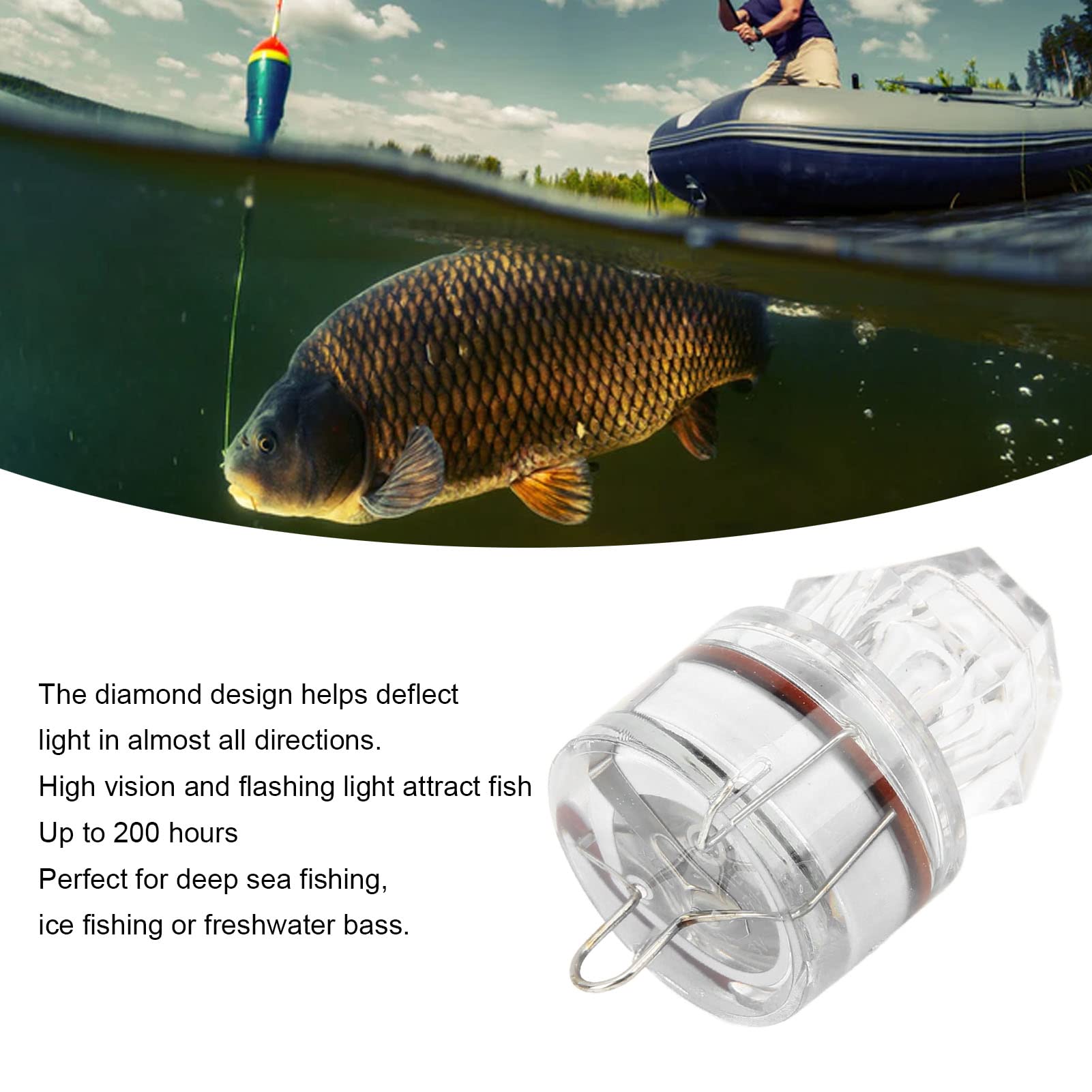 RiToEasysports Angelköderlicht, 5 Stück LED Beleuchteter Köder Flasher Diamantform LED Korrosionsbeständigkeit Auto Open Flashing Bass (Weiß