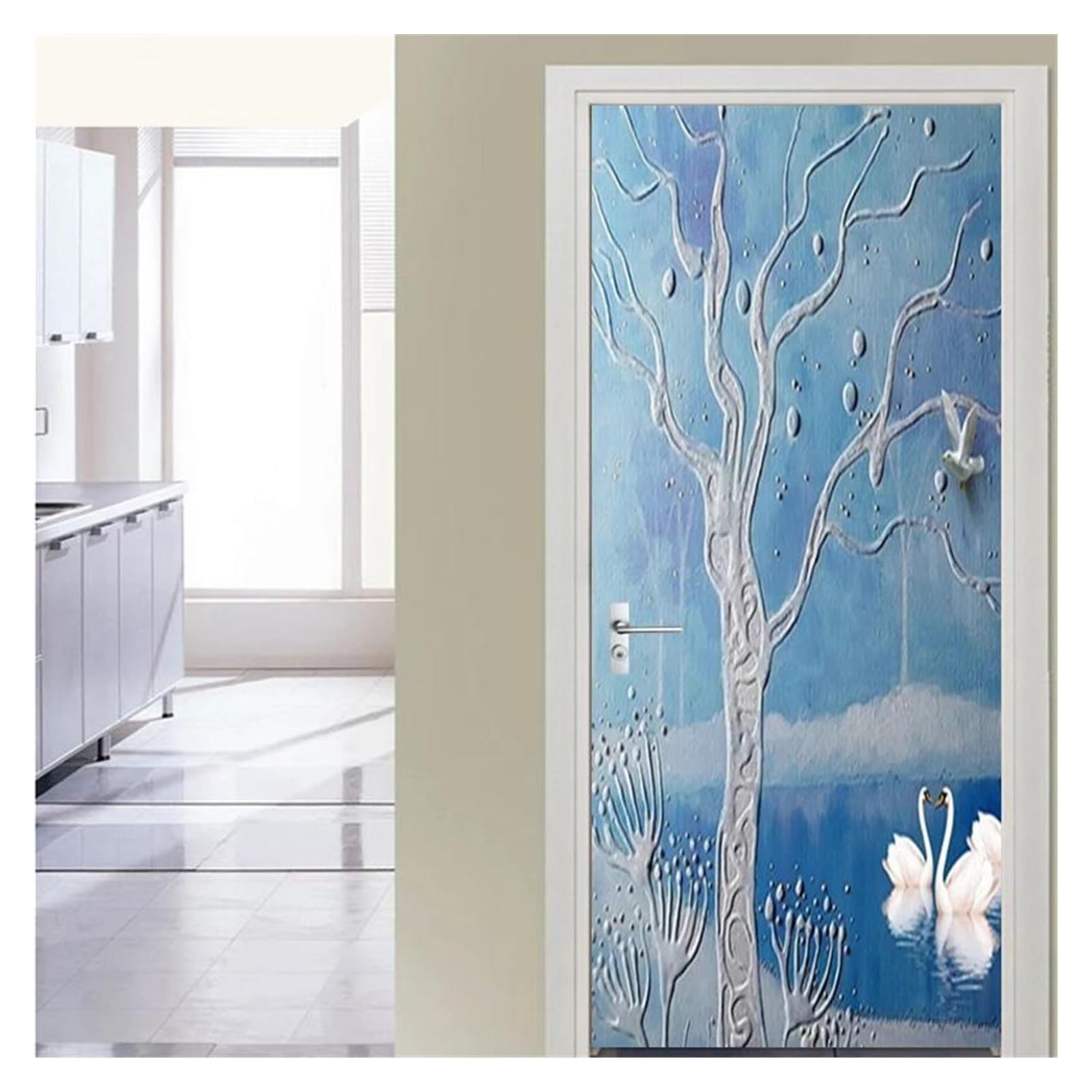 Autocollant mural auto-adhésif imperméable en PVC bleu 95x215cm effet relief pour grand mur