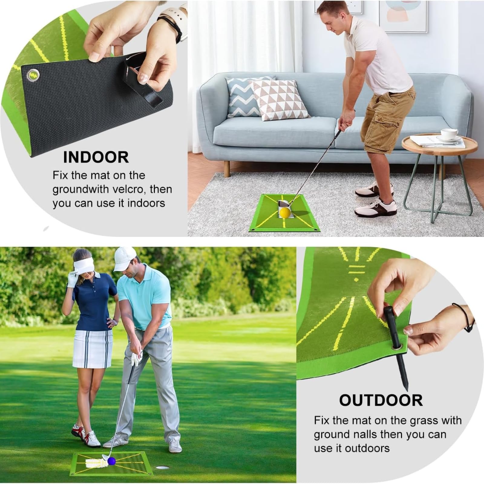 Alfombra de Golf con Bolsillo Negro 10pcs Mat de Entrenamiento para Interior