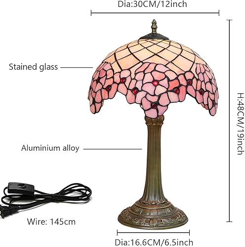 Miniatura 7 de Tiffany Lamp - Lámpara de mesa de cristal de cerezo en flor de 12 x 12 x 18 pulgadas, luz de lectura de escritorio estilo flor de cerezo - Lámpara