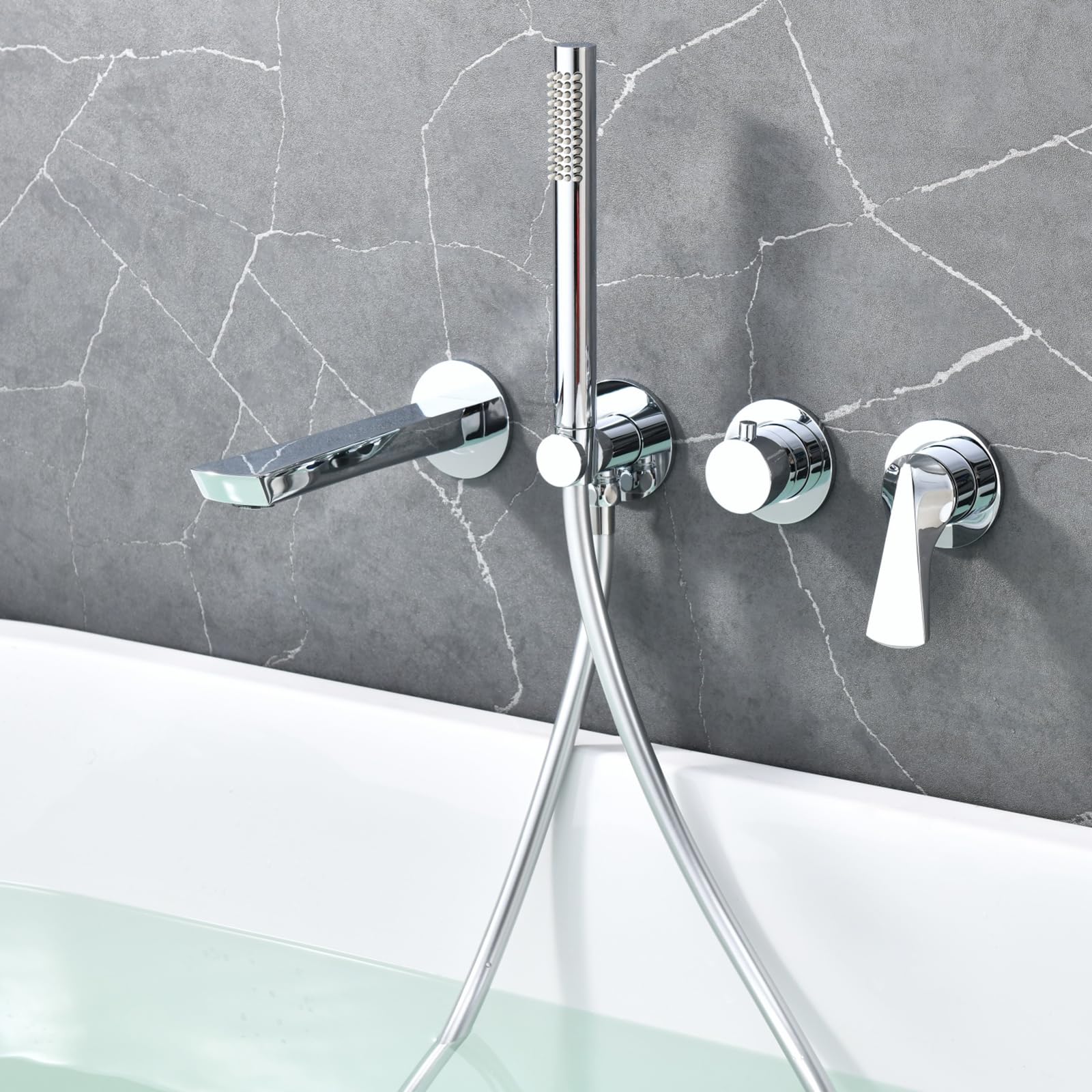 JYBNBBE Brushed Rose Gold ConcealeBath Shower Mixer TapWall MounteSingle Handle Faucet with Shower Set for Bathtub Elegant Bathroom Fixture for Decor (Chrome A)