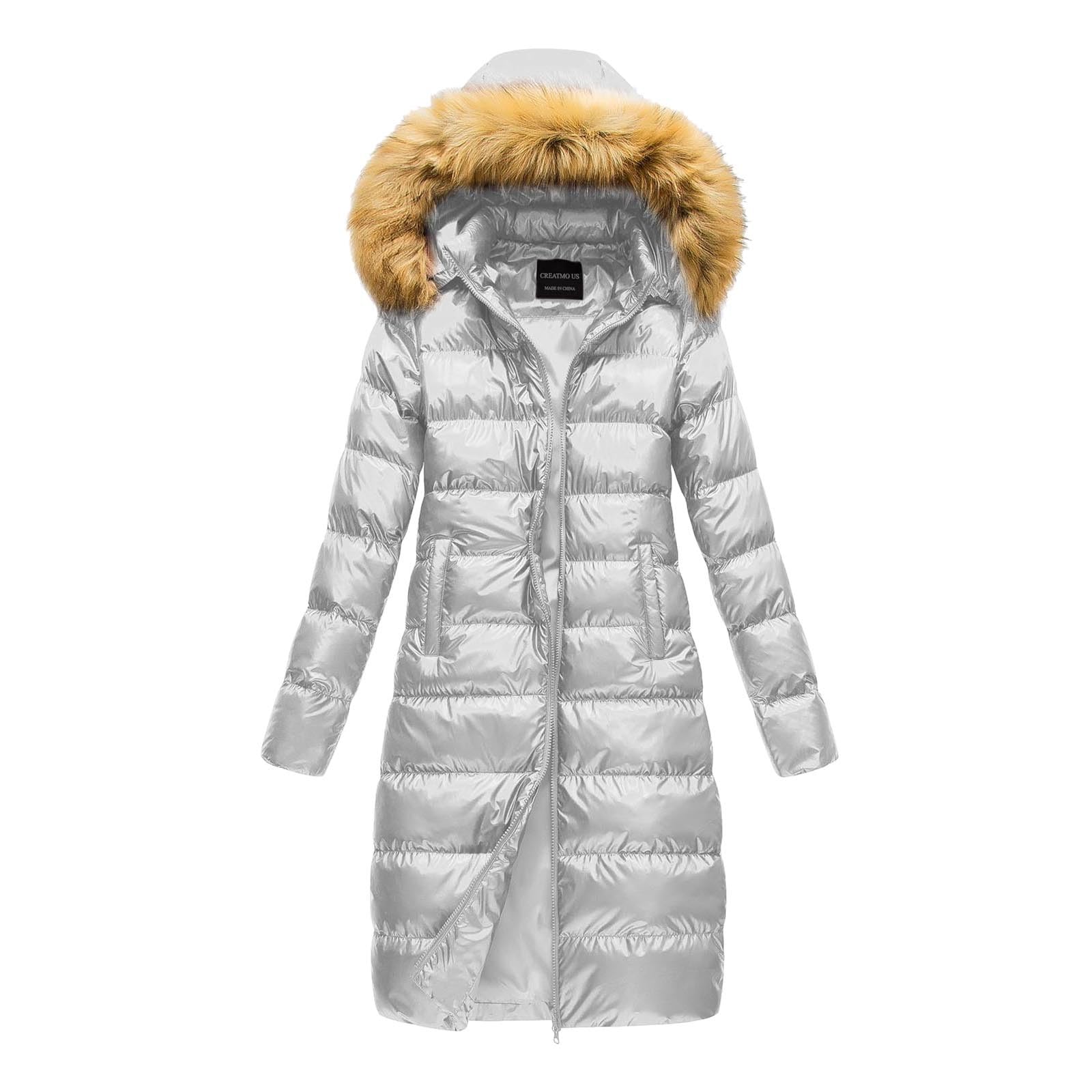 Damen Winter Kunstfaserjacke mit Daunenisolation und abnehmbarer Kapuze
