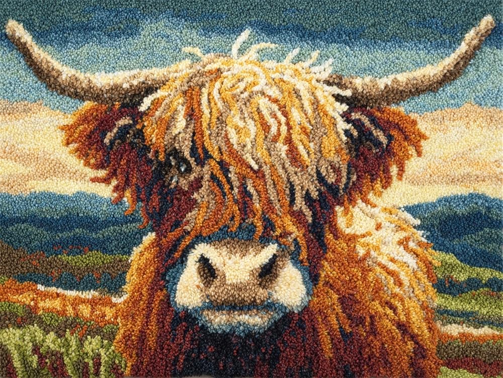 FWRTYCB Yarn Rug Hooking Kits Highland Cow 20X15Inch Rug Making Kit