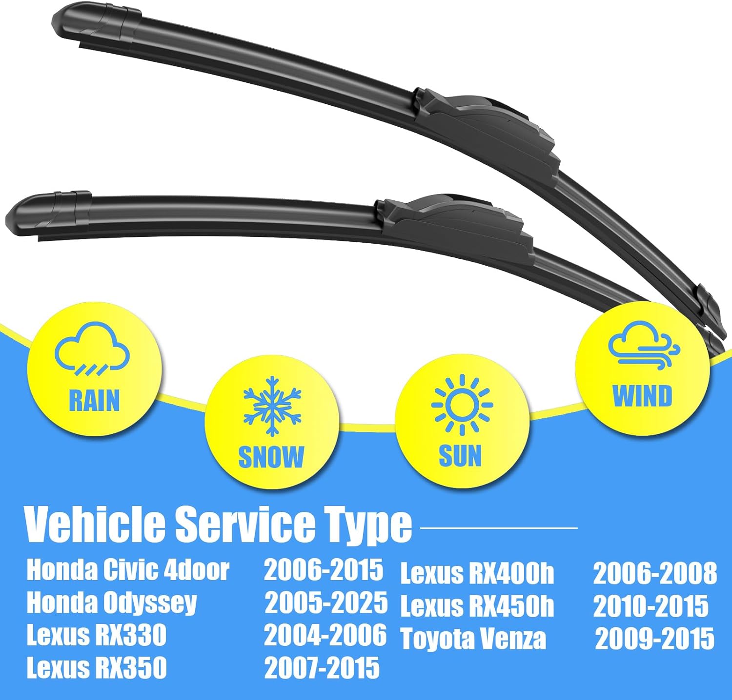 Gavimnal® 26"+22" Silicone Wiper Blades Replacement For Toyota Venza 2009-2015 Honda Civic 4door 2006-2015 Odyssey 2005-2025 Lexus RX350 2007-2015,All-Season Front Windshield Wiper Blades(Set of 2) 26"+22"(Front wiper blades)