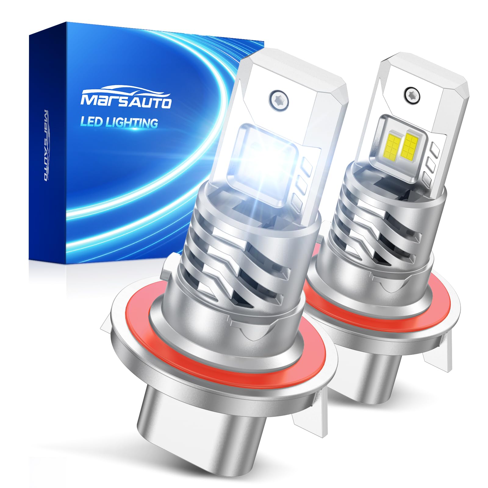 Marsauto H13/9008 Bulb, 1200% Brighter Output 6500K Bright White, Simple Plug &amp; Play, 60000Hr+ Long Lifespan, Pack of 2