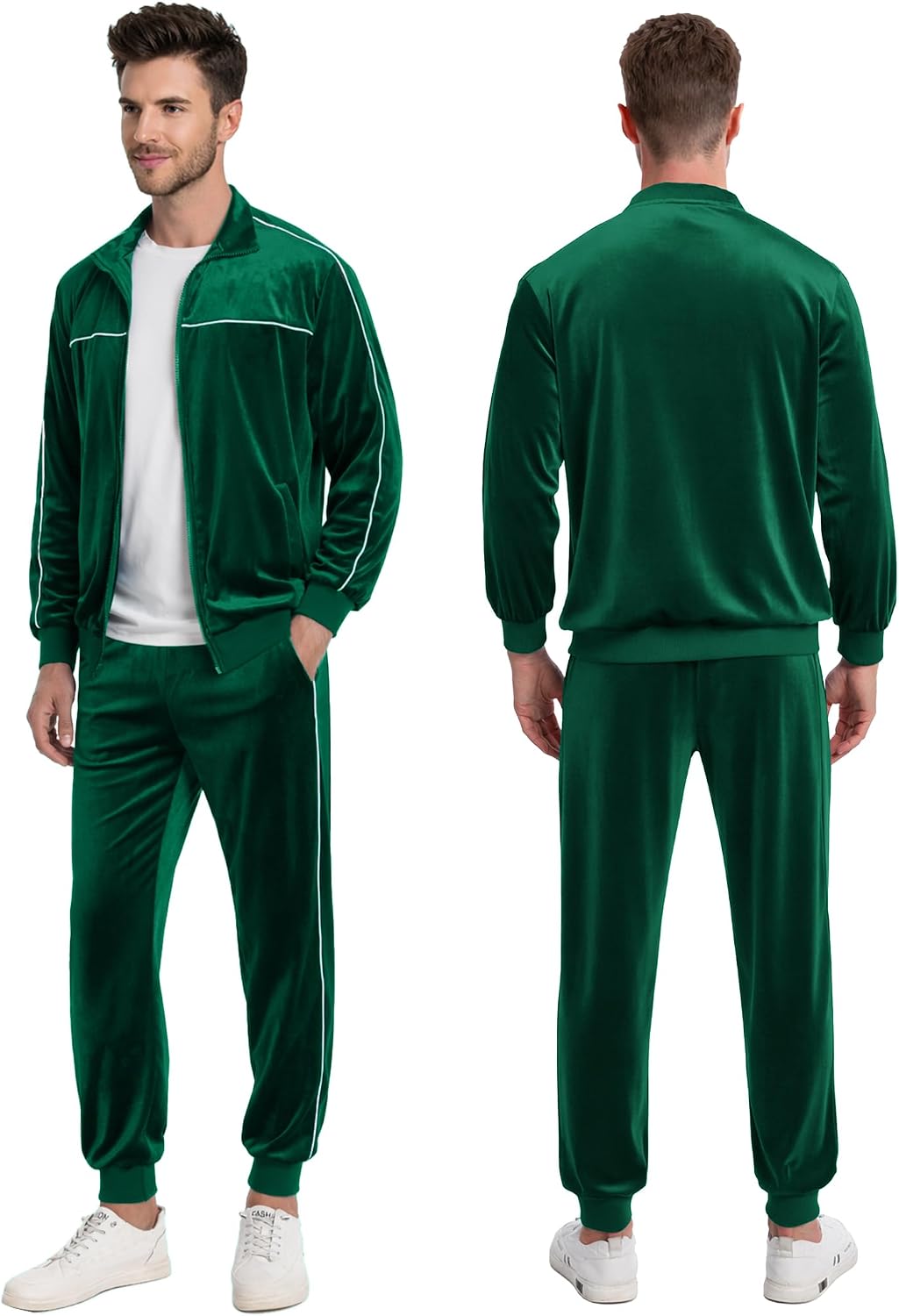 Velour Mens Tracksuits 2 Piece Sweatsuits Jogging Outfits for Men Leisure Full Zip Velvet Suit Jacket Pants Set