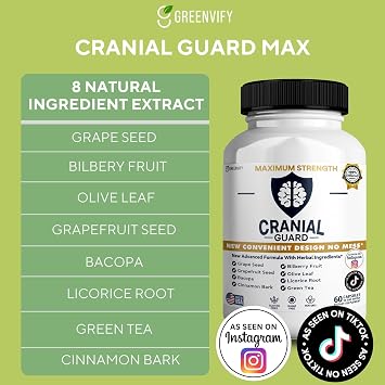 Cranial Guard Maximum Strength Brain Support Supplement, 60 Capsules, 30 Day Supply with Vitamins & Herbal Ingredients (2)