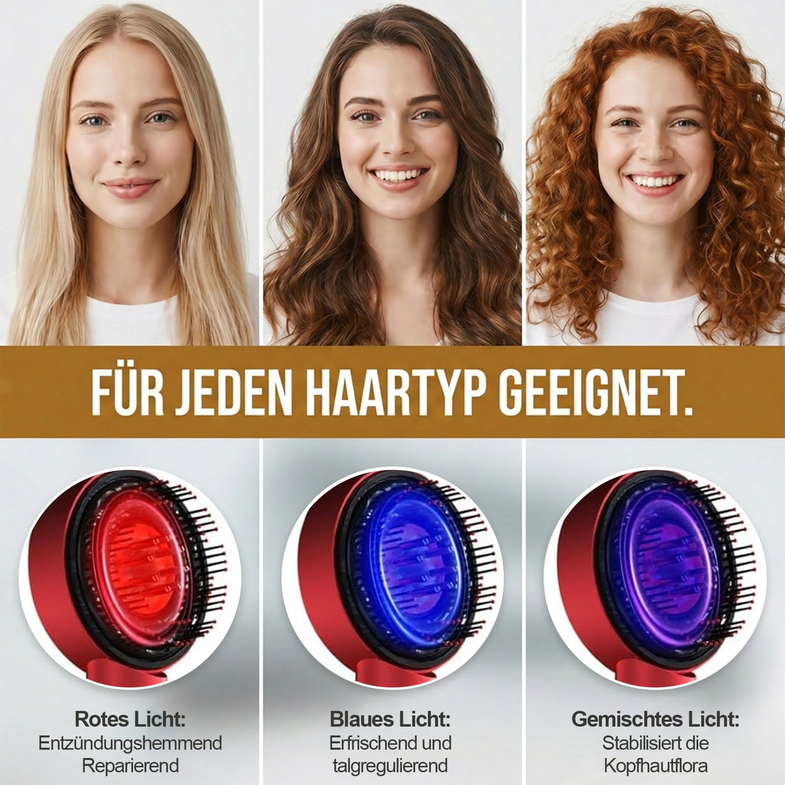 3-in-1 Rotlicht Haarbürste Elektrisch Kopfmassagegerät - Kopfhaut Massagebürste Elektrisch+6ml Haaröl Applikator+Rotlichttherapie, Kopfhautmassage Applikator mit 3 Modi Rotlicht/Blaulicht/Mischlicht