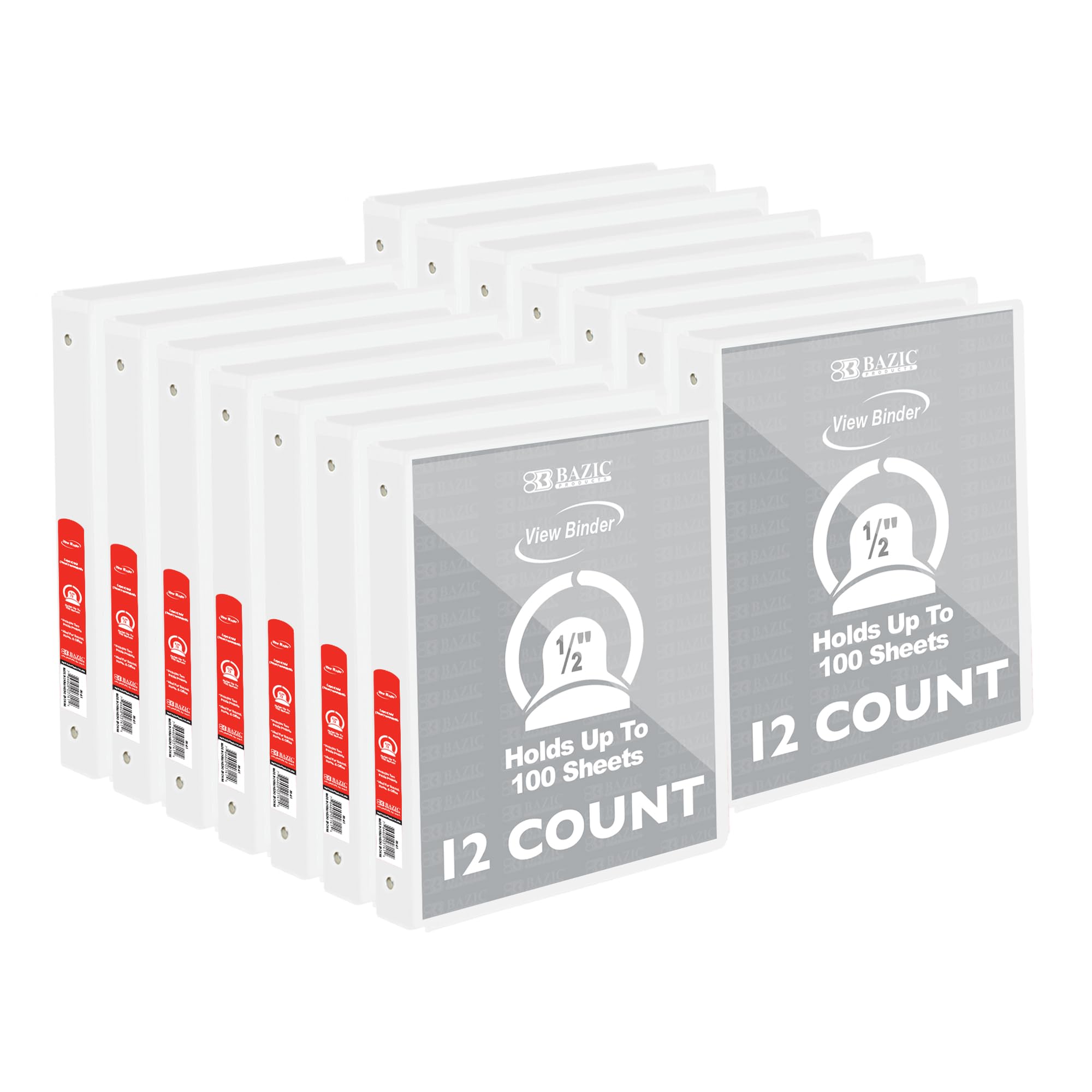 BAZIC Products 1/2 in White 3-Ring View Binder, Round Ring, 12-Case