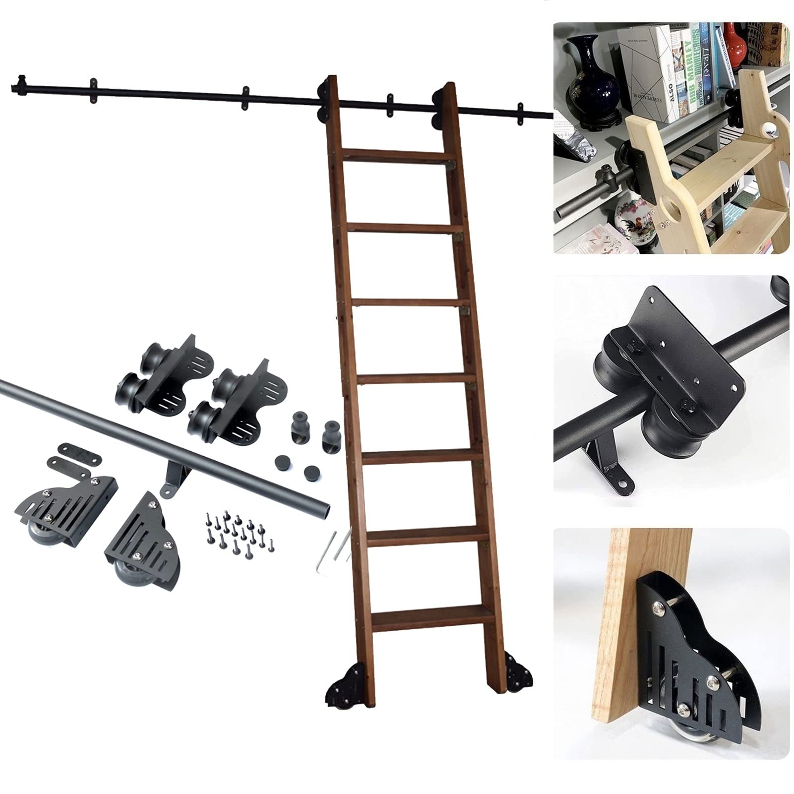Rail pour échelle mobile et échelle roulante rétractable pour bibliothèque de salon et loft