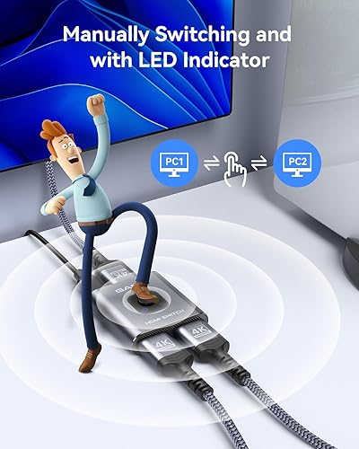 Miniatura 22 de GANA - Conmutador HDMI de aluminio bidireccional, con capacidad de 4k a 60 hercios y salida divisora de 2 en 1, hub HDMI HD manual apto para Xbox