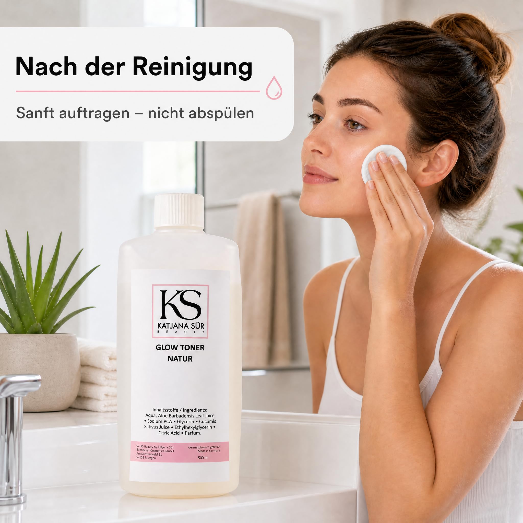 KS Beauty Glow Toner Gesichtswasser mit Pumpspender, 500 ml | Feuchtigkeitsspendender Gesichtstoner für trockene & sensible Haut – dermatologisch getestet, Made in Germany
