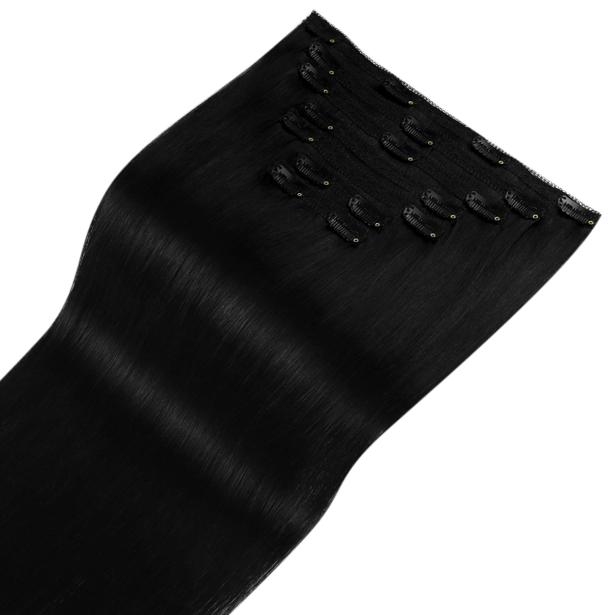 Fshine Extensiones de Clip de Pelo Natural Humano 7pcs 14 Pulgadas Extensiones Clip Pelo Natural Negro Natural Color 1B 120G — view 7