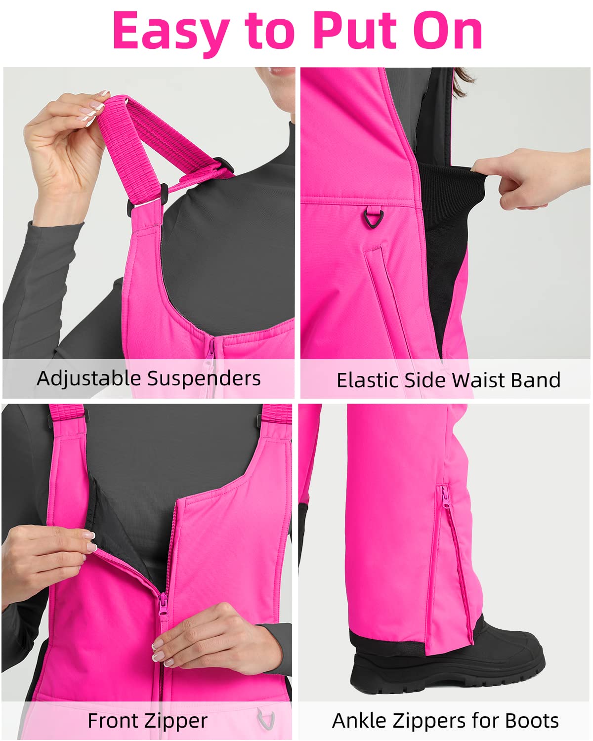 Sportneer Pantalon Nieve Mujer Pantalon Esquí Mujer Impermeables Ropa Nieve Mujer Térmicos Pantalon Montaña Monos para Exteriores Snowboard Invierno Calentar Pantalones con Peto Trekking Softshell