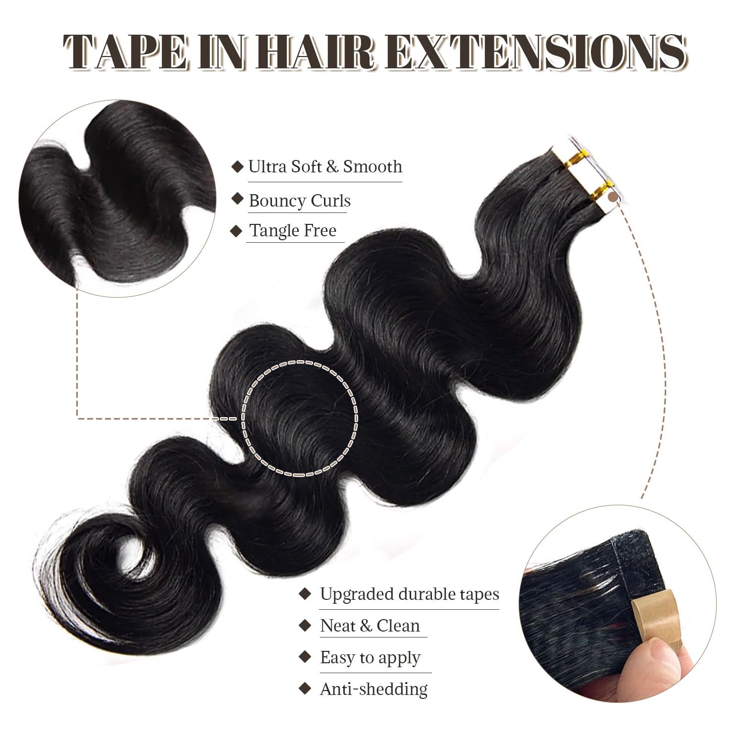 Amazon.com : Tape in Hair Extensions Human Hair Body Wave  display picture 1