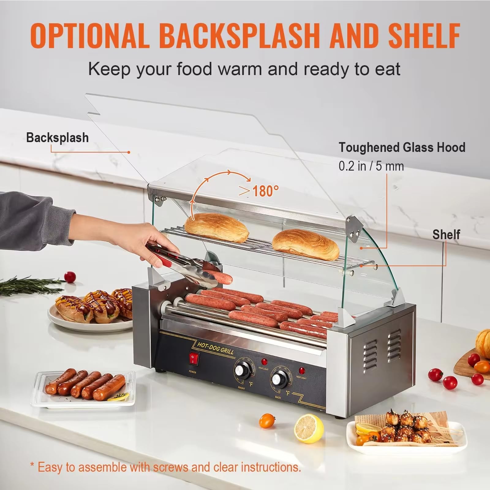 Rodillos comerciales para perros calientes, parrilla de rodillo para perros calientes, máquina de acero inoxidable con cubierta antipolvo, máquina de rodillos para perros calientes con control de