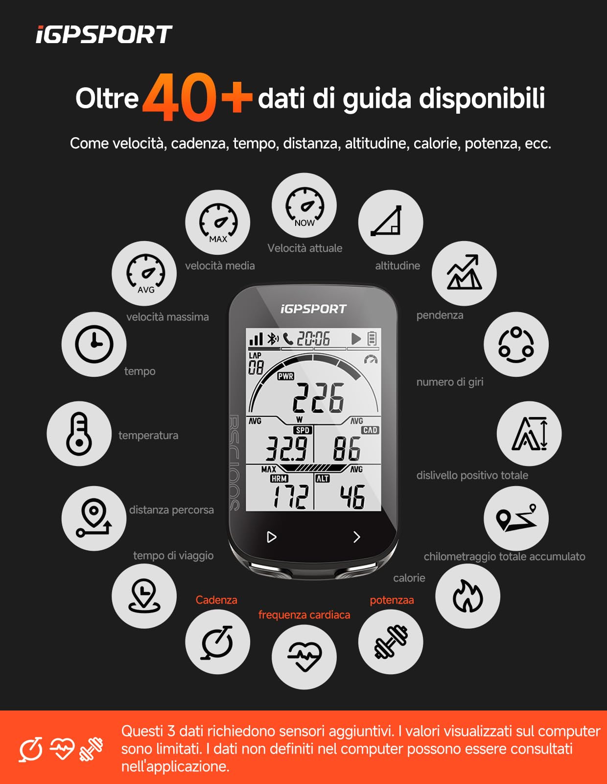 iGPSPORT BSC100S Ciclocomputer GPS Compatibile Contachilometri Bici Senza Fili Display 2,6" Tachimetro Retroilluminazione Automatica Impermeabile Bluetooth 5.0 ANT+