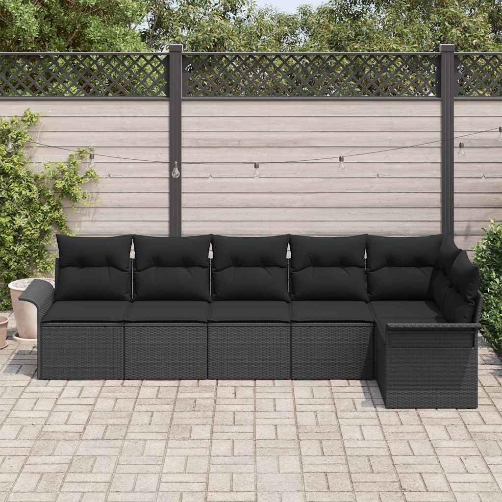 6-częściowy zestaw mebli ogrodowych z poduszkami, czarny, polirattan, modułowy, odporny na promieniowanie UV, meble outdoorowe na taras i balkon, z miejscem do przechowywania