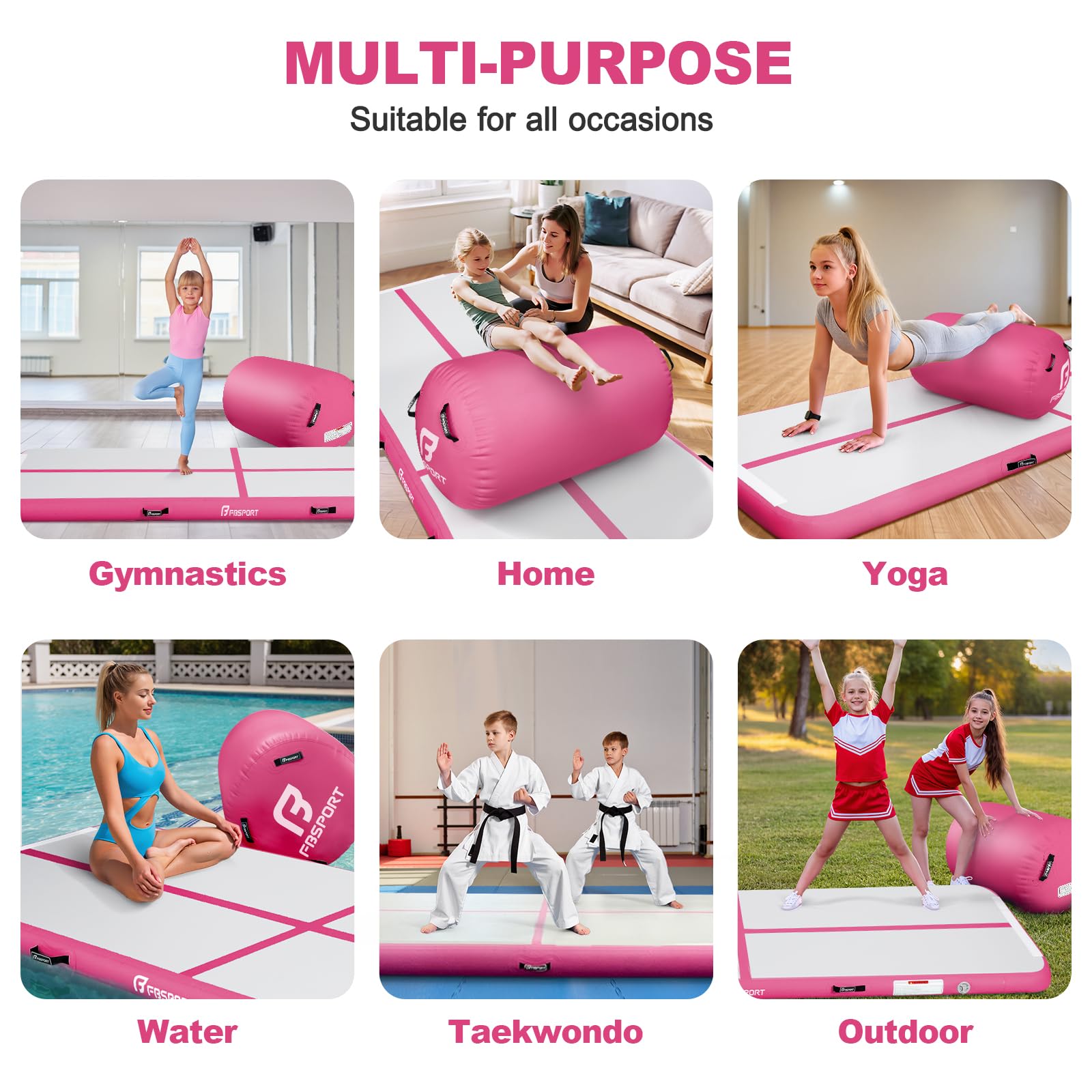 FBSPORT Air Tumbling Track Ginnastica Artistica 20cm di altezza Tappetino da Ginnastica Gonfiabile, 3m Air Tumbling Tappetino Tappeto Ginnastica Artistica da casa con Pompa per All'aperto, Yoga