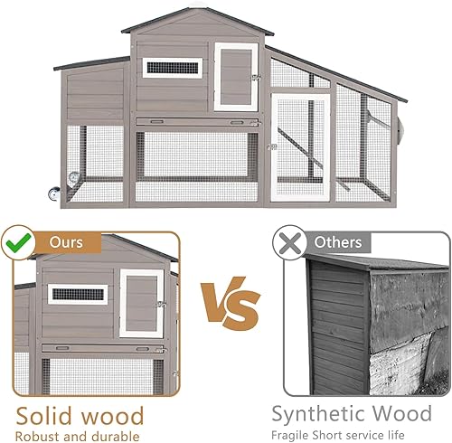 Miniatura 6 de Gallinero grande de 71 pulgadas, tractor de pollo de madera  con ruedas, resistente al agua, gallinero al aire libre, jaula para aves de corral,
