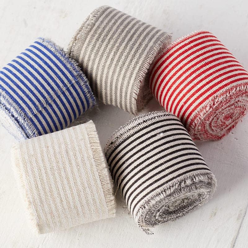 Group of 5 Striped Linen Ticking Ribbon Assortment for Primitive Bows and Projects by Factory Direct Craft (1 Inch W)