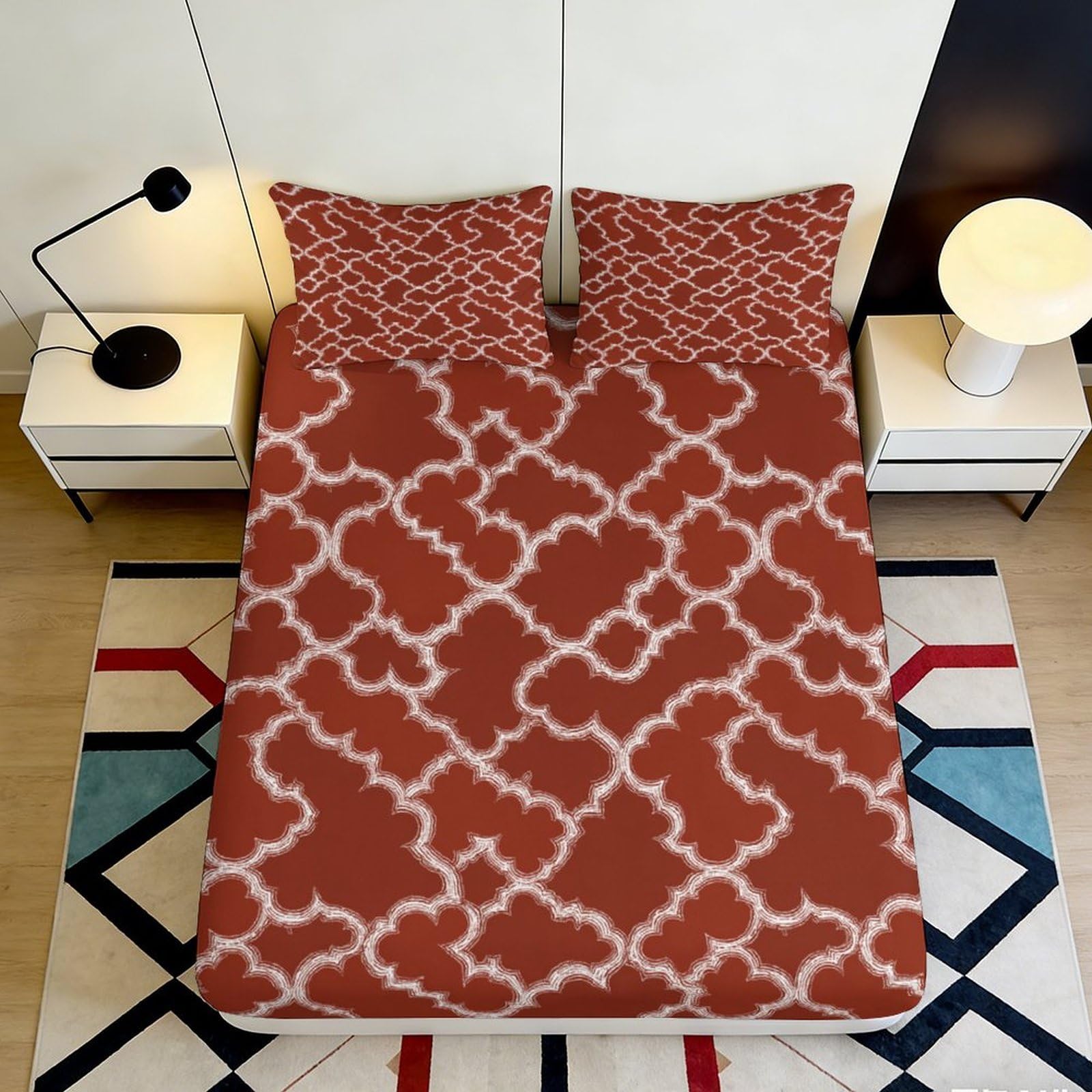 3D Printed Modern Geometric Fitted Sheet Microfiber Deep Pocket Bedroom Bedding Non-Slip Modern Geometric Mattress Fitted Cover for Adults Teens 120x200x25cm