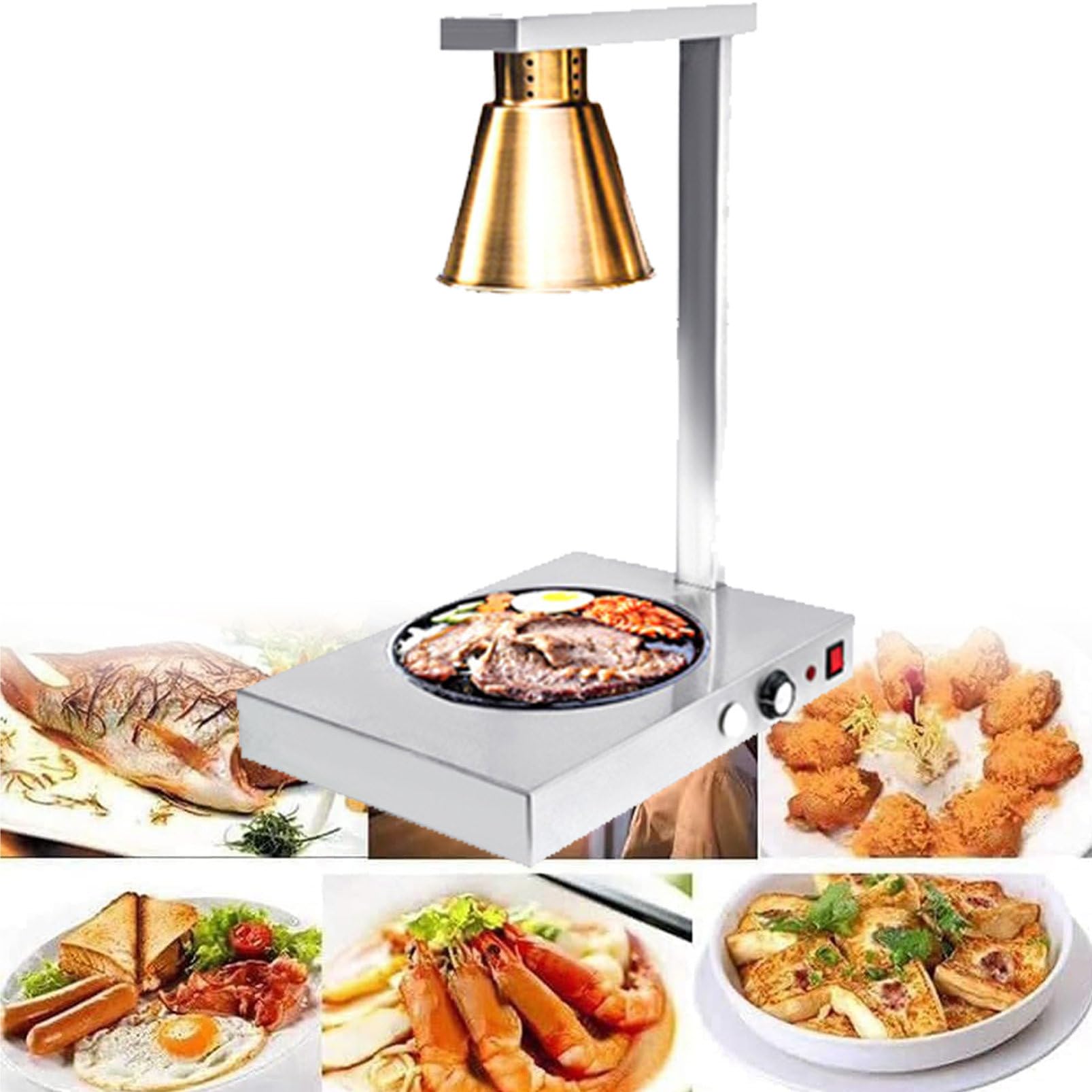 Lampada riscaldante per Alimenti a 1/2/3/4 Testa, Lampada riscaldante per Pizza a Buffet, Piano da Tavolo in Acciaio Inossidabile Commerciale, per Mantenere Il Cibo Caldo, per Mense di Cucina di RIS