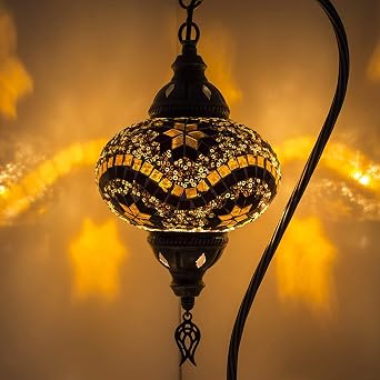 Turkish Mosaic Table Lamp - Handmade Decorative Moroccan Lamshade - Bedside Night Lamp - Lighting for Bedroom & Living Room - LED Bulb Included