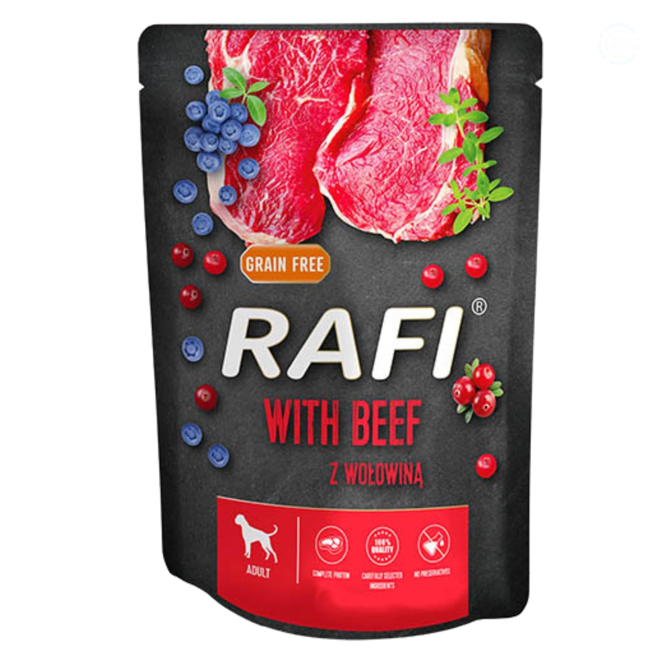 Rafi Complete Wet Dog Food: Meat & Natural Ingredients, Grain-Free, Immune-Boosting Superfoods in Every Flavour! Healthy & Tasty Nutrition for All Breeds! (Beef, 300g)