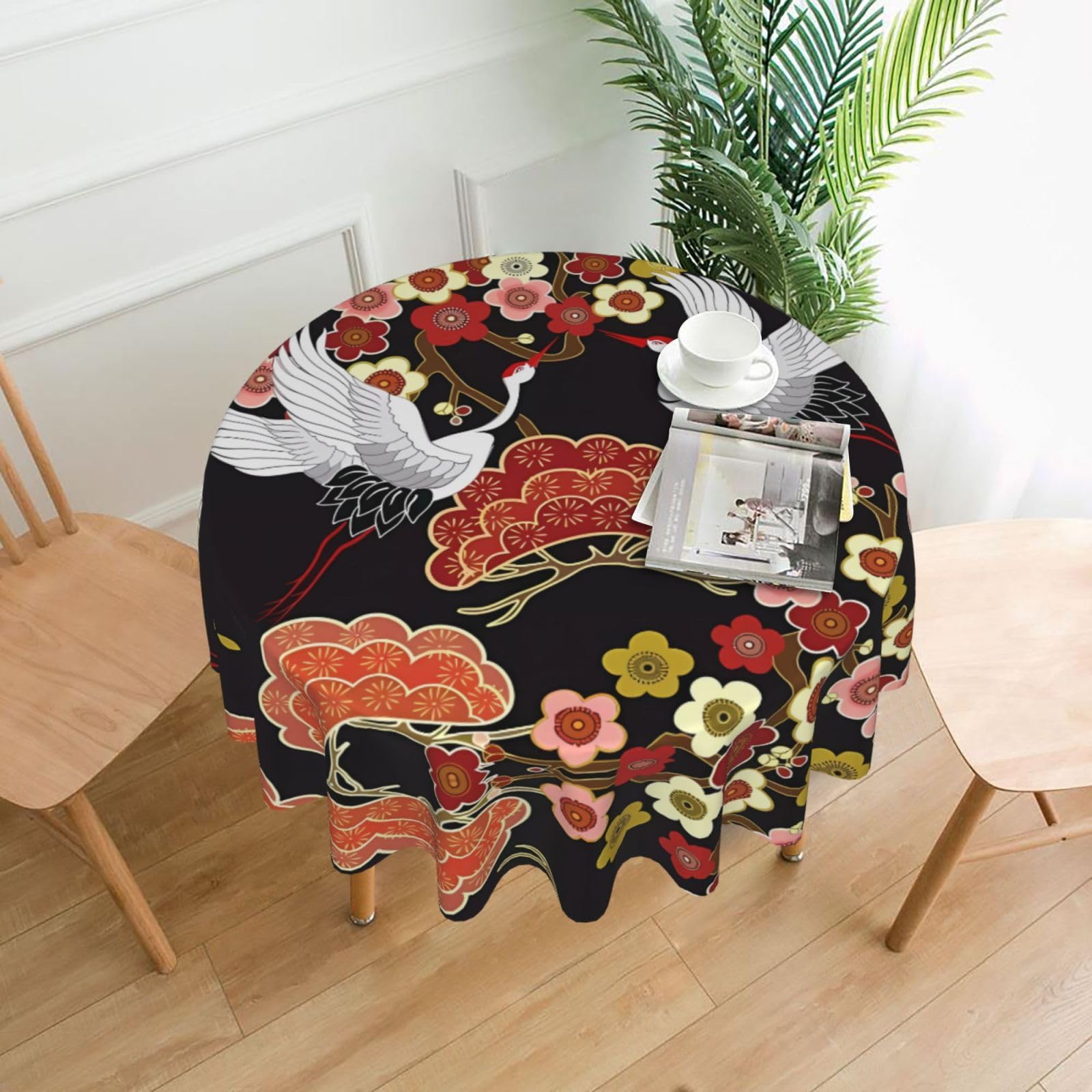 HJFCZH Flying Birds Crane Heron Prints Round Decorative Tablecloth 60in - High-Grade Polyester Throw for Dinners, Weddings & Everyday Use