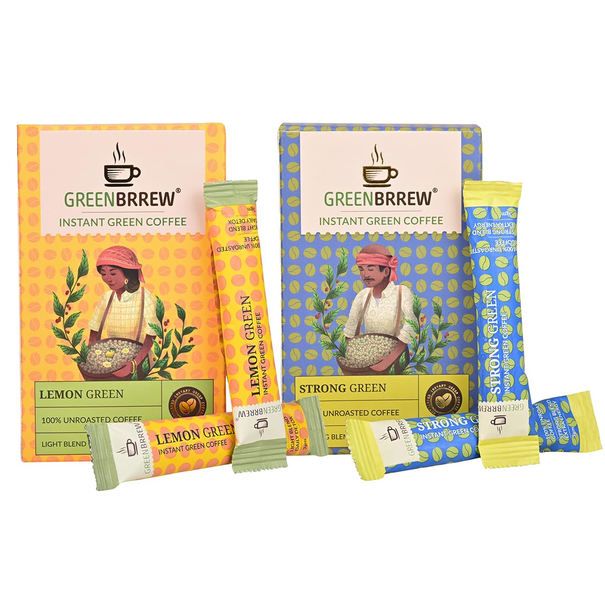 Greenbrrew | Strong Green | Lemon Green | 100% Unroasted Coffee | 40 Servings | 120g