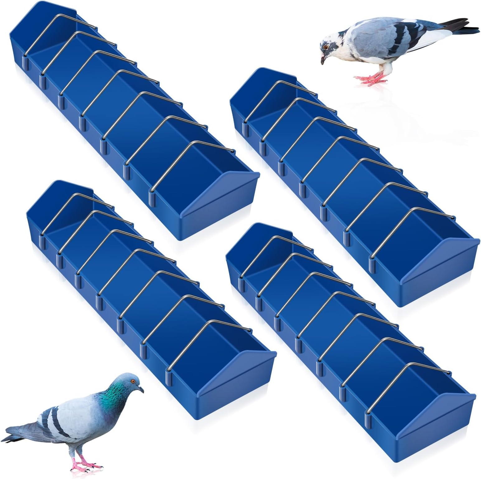 Tioncy 4 Pack Large Pigeon Feeder Bird Dispenser 8 Slot Poultry Feeder Bowl Thick Chicken Feeding Dish Tool Slot Container for Bird Chicken Duck Poultry Parrots, with Removable Steel Wire Partition