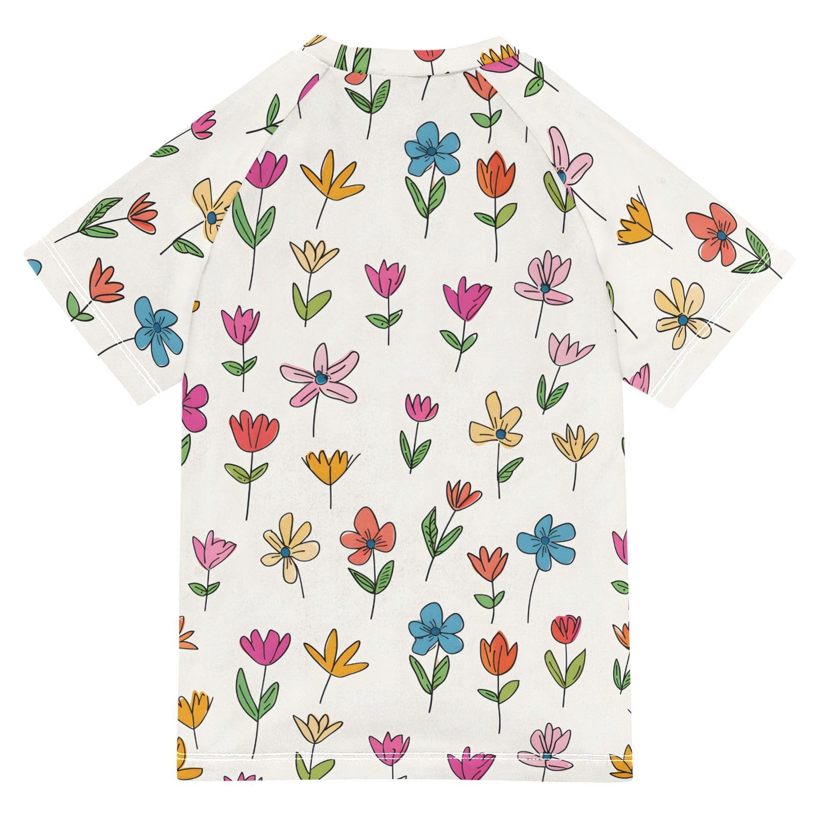 Boys Rash Guard Short Sleeve Swim Shirts for Boys Little Flowers Sun Protection 7-8T
