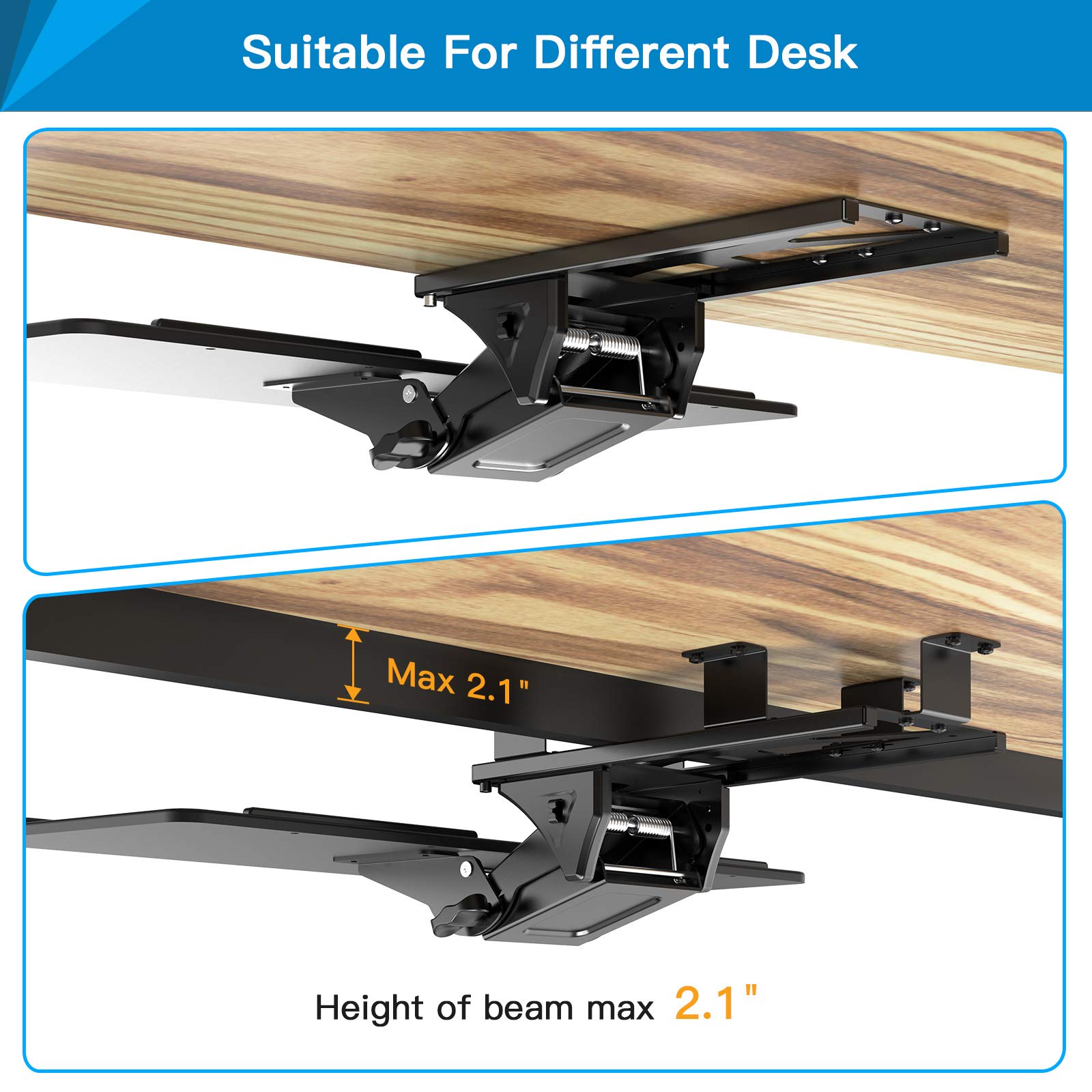 HUANUO Keyboard Tray, Under Desk Keyboard Tray, Sliding PullOut with
