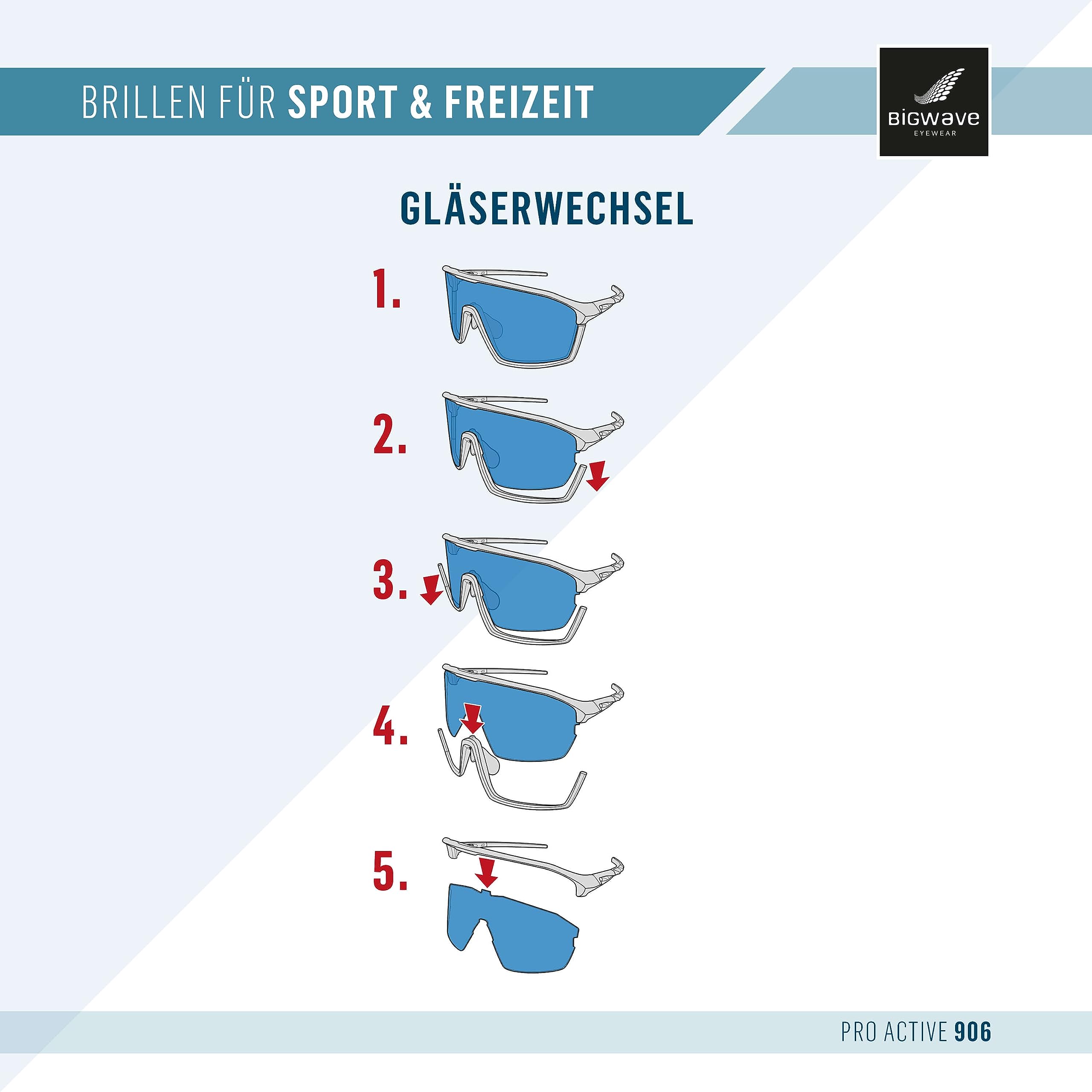 BIGWAVE 906 Sportbrille Schnelle Brille Fahrradbrille Sonnenbrille für Damen und Herren UV400 mit verspiegeltem Gläsern im Shield-Design. Anti-Beschlags-Beschichtung