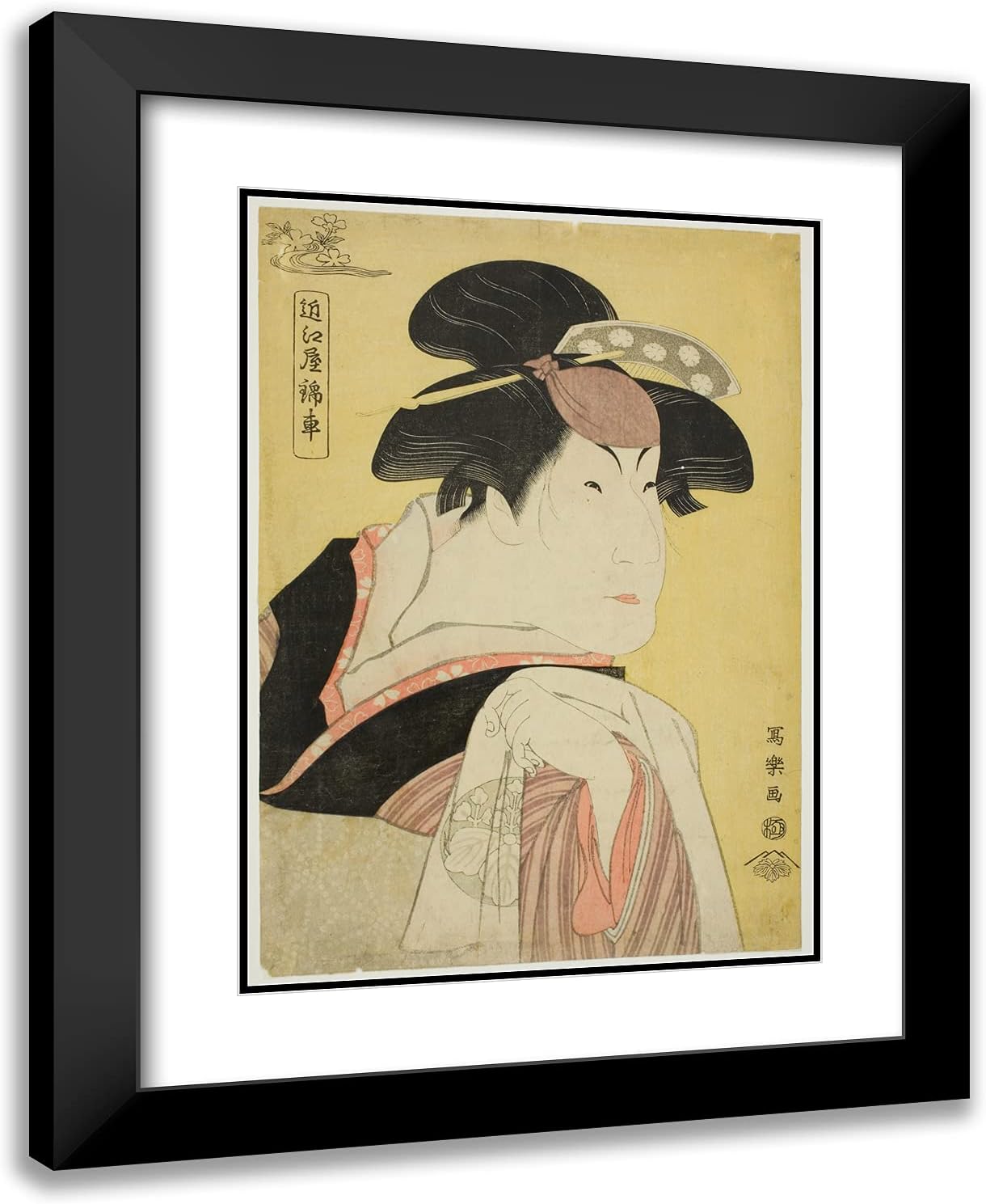 ArtDirect Toshusai Sharaku 19x24 Black Modern Framed and Double Matted Art Print Titled Omiya Kinsha (The actor Nakayama Tomisaburo I as Ohide, wife of Sazanami Tatsugoro [actually Teriha, younger sis