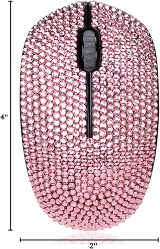 Miniatura 7 de Ratón inalámbrico de lujo para niñas, mouse de computadora cubierto de diamantes de imitación rosa con receptor USB, ratones lindos y brillantes
