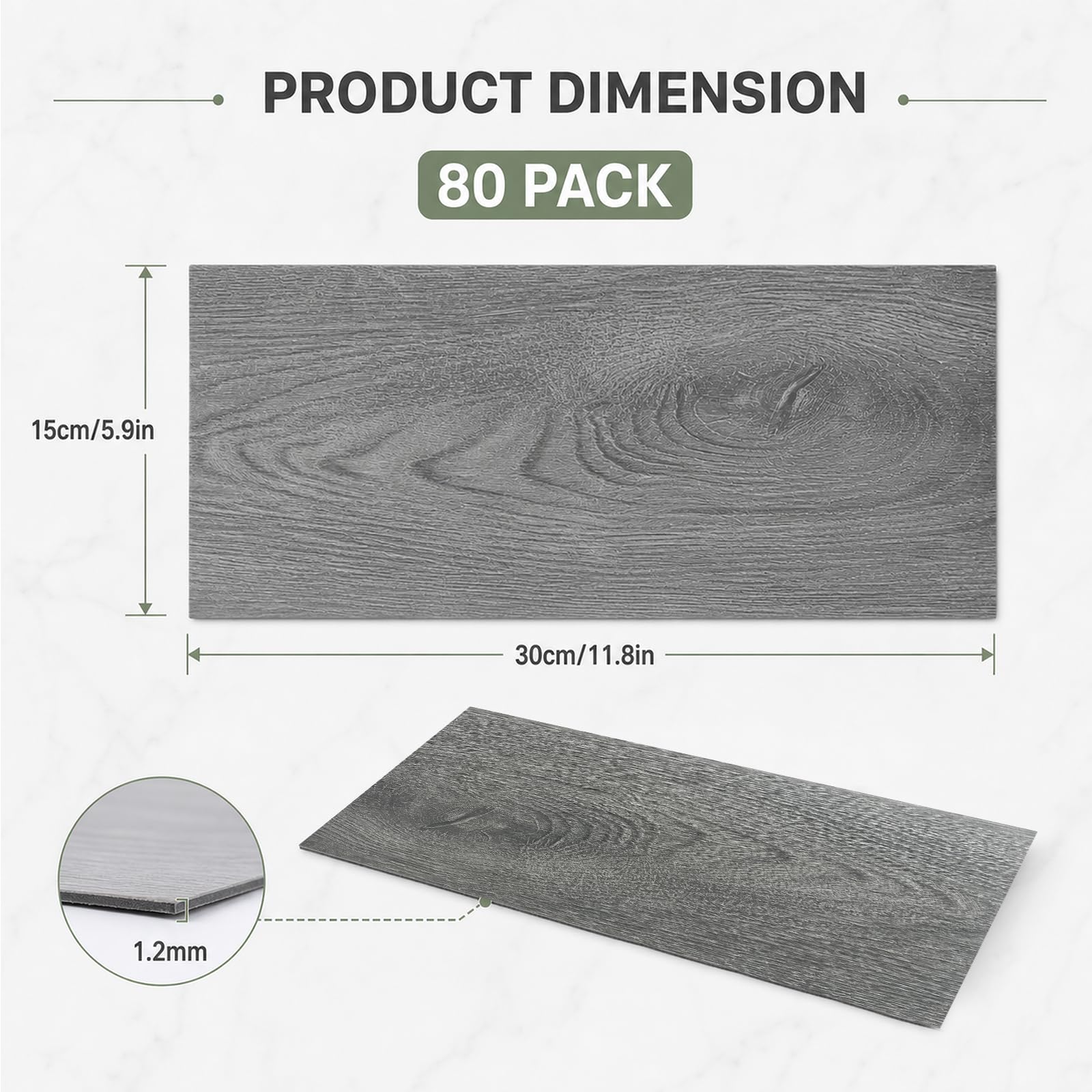 CYEER 80 piastrelle per pavimenti in vinile effetto legno, 30 x 15 cm, colore: grigio
