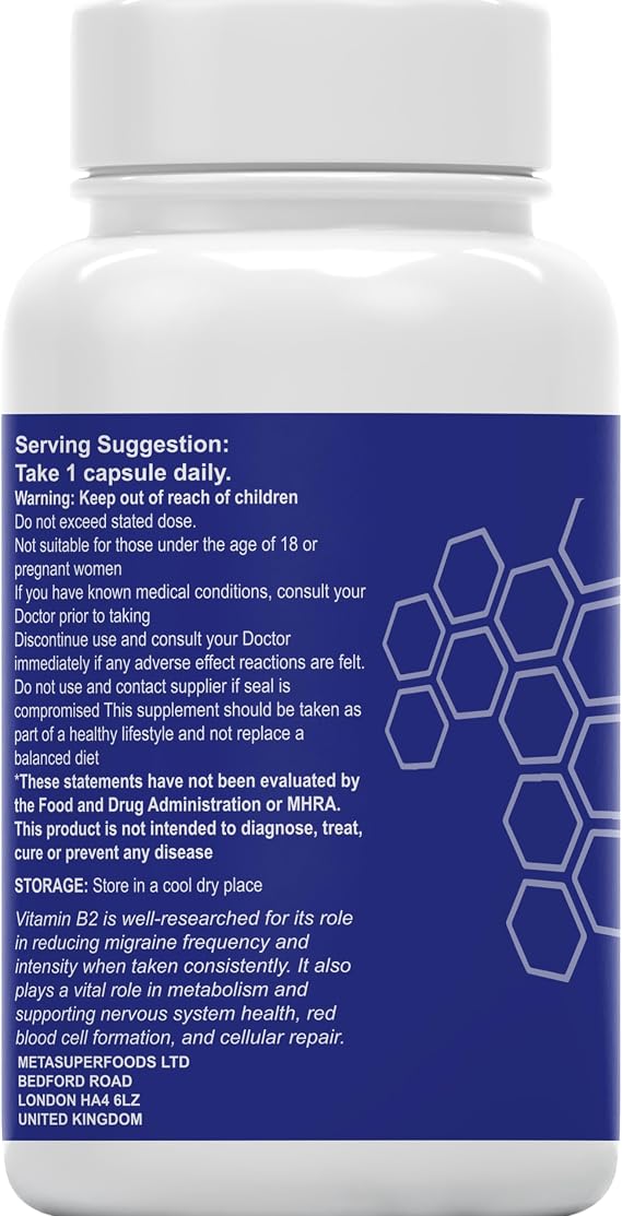 Vitamin B2 Riboflavin | 400mg Migraine Support 180 Capsules | 6 Months Supply | Vegan, High Strength Riboflavin Supplement | Liposomal Delivery for Maximum Absorption | Non-GMO | UK Company